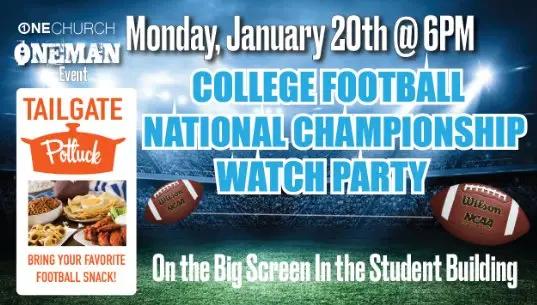 College football championship watch party announcement.