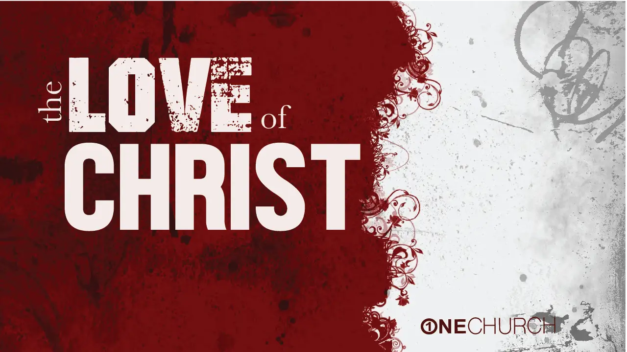 The Love of Christ, red floral background.